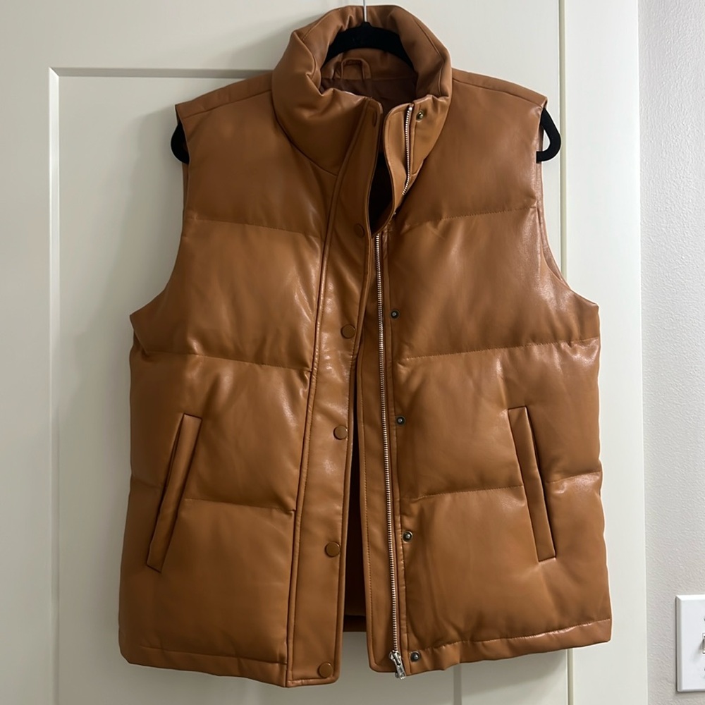VGUC Large Buddy Love Toffee Helen Vegan Leather Puffer Vest